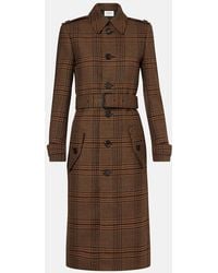 Saint Laurent - Belted Prince Of Wales Wool Coat - Lyst
