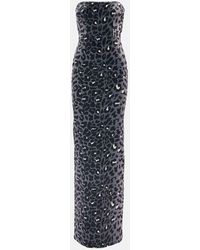 Alex Perry - Leopard-print Strapless Velvet Midi Dress - Lyst