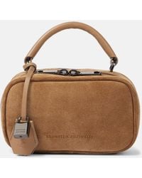 Brunello Cucinelli - Tote Foulard Mini Aus Veloursleder Mit Leder - Lyst