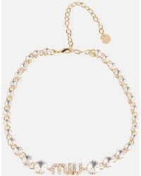 Miu Miu - Logo Crystal-Embellished Necklace - Lyst