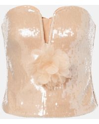 Self-Portrait - Floral-Applique Sequined Bustier Top - Lyst