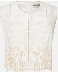 ALÉMAIS - Rosemary Embroidered Linen-Blend Top - Lyst