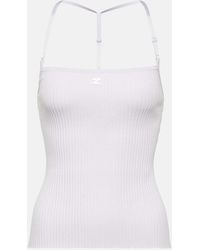 Courreges - Top in maglia a coste con logo - Lyst