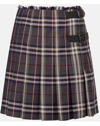 Burberry - Checked Wool Miniskirt - Lyst