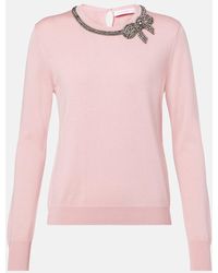 Carolina Herrera - Embellished Silk And Cotton Sweater - Lyst