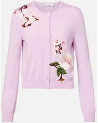 Oscar de la Renta - Floral-Applique Virgin Wool Cardigan - Lyst