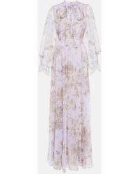 Erdem - Chiara Tie-Detailed Cape-Effect Printed Voile Gown - Lyst