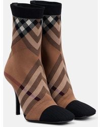 Burberry - Check Knit & Leather Sock Boot - Lyst