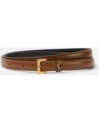 Saint Laurent - Cassandre Extra-Slim Leather Belt - Lyst