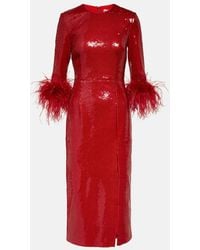 Rebecca Vallance - Nika Feather-Trimmed Sequined Midi Dress - Lyst