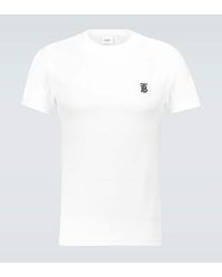 Burberry - T-shirt bianca *ICON in cotone con monogramma TB ricamato a contrasto sul petto. - Lyst
