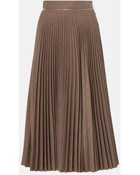 Burberry - Pleated Wool Midi Skirt - Lyst