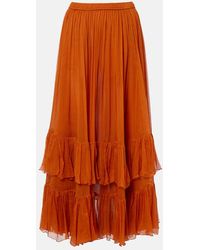 Saint Laurent - Ruffled Sheer Silk Maxi Skirt - Lyst