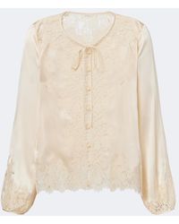 Doen - Lucine Lace-Trimmed Silk Satin Blouse - Lyst