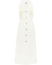 Ganni Striped Seersucker Midi Dress - White