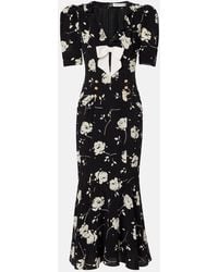Alessandra Rich - Floral Printed Silk Midi Dress - Lyst
