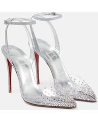 Christian Louboutin - Spikaqueen 100 Crystal-embellished Pvc And Glittered-leather Pumps - Lyst