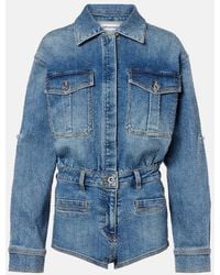 Self-Portrait - Embellished Denim Romper - Lyst