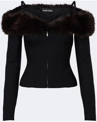 David Koma - Off-Shoulder Wool-Blend Zip-Up Top - Lyst