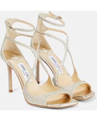 Jimmy Choo - Azia 95 Glitter-Embellished Sandals - Lyst