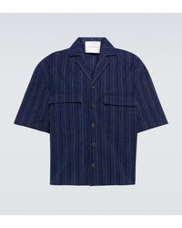 King & Tuckfield Cropped-fit Cotton And Linen Shirt - Blue