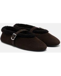 Alaïa - Shearling-Lined Suede Mary Jane Flats - Lyst