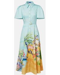 LEO LIN - Printed Belted Cotton Shirt Dress - Lyst