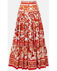 Dolce & Gabbana - Majolica-Print Poplin Long Skirt - Lyst
