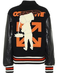 Off-White c/o Virgil Abloh Giacca varsity Barrel in lana e pelle - Nero