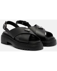 Prada - Leather Crossover Platform Sandals 55 - Lyst