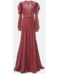 Costarellos - Ashley Lace-Trimmed Velvet Gown - Lyst