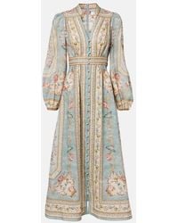 Zimmermann - Roselight Floral Linen Midi Dress - Lyst