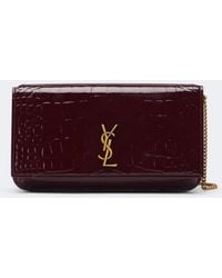 Saint Laurent - Cassandre Croc-Effect Leather Phone Pouch - Lyst