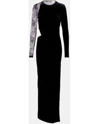 Self-Portrait - Lace-Paneled Velvet Maxi Dress - Lyst