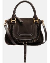 Chloé - Marcie Small Shearling-Trimmed Suede Tote Bag - Lyst