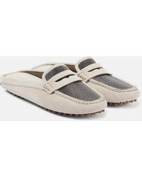 Brunello Cucinelli - Monili Suede Driving Mules - Lyst