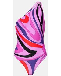 Emilio Pucci - Pucci Marmo Print One-shoulder Swimsuit - Lyst