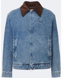 Ami Paris - Ami De Coeur Corduroy-Trimmed Denim Jacket - Lyst