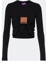 Jean Paul Gaultier - Leather-Trimmed Cropped Jersey T-Shirt - Lyst