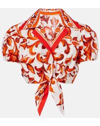 Dolce & Gabbana - Majolica Cropped Cotton Poplin Blouse - Lyst