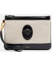 Versace - Clutch Riviere Aus Canvas Mit Leder - Lyst