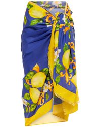 Dolce & Gabbana Baumwolle Pareo Aus Bedrucktem Baumwoll-voile in Blau Damen Bekleidung Bademode und Strandmode Sarongs und Sarongtücher 