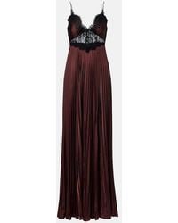 Self-Portrait - Lace-Trimmed Pleated Satin Maxi Dress - Lyst