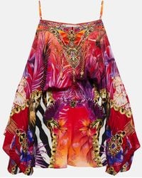 Camilla - Printed Embellished Silk Playsuit - Lyst
