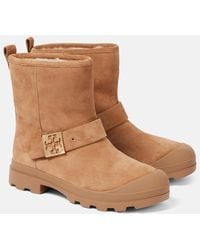 Tory Burch - Mellow Shearling-Lined Suede Platform Ankle Boots - Lyst