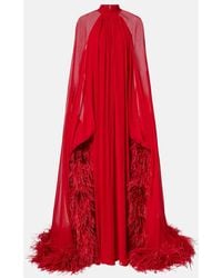 ‎Taller Marmo - Robe Longue Eterea En Crepe De Soie A Plumes - Lyst