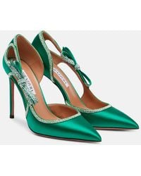 Aquazzura - Soave Crystal 105 Bow-Detail Satin Pumps - Lyst