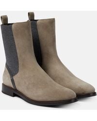 Brunello Cucinelli - Monili Bead-embellished Suede Chelsea Boots - Lyst