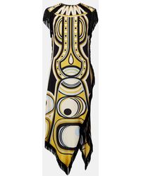La DoubleJ - Scarf Fringed Printed Silk Voile Midi Dress - Lyst
