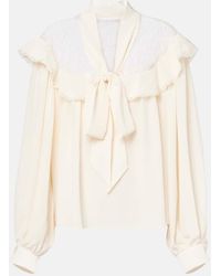 Stella McCartney - Bow-Detail Lace-Trimmed Silk Blouse - Lyst